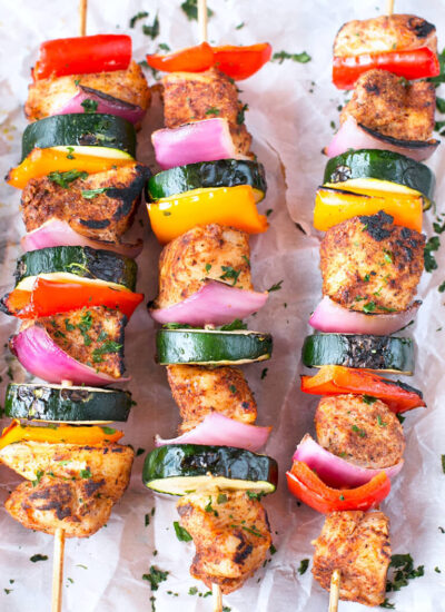 Chili Rubbed Chicken Skewers with Peppers