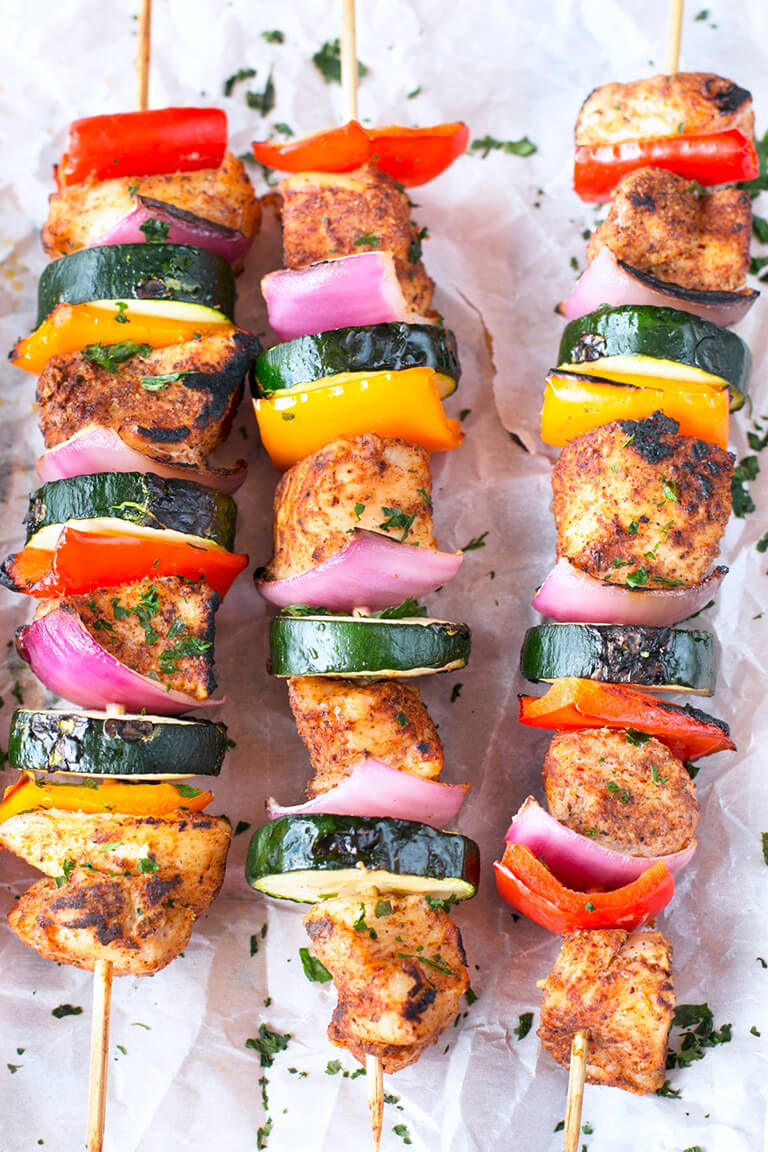 Chili Rubbed Chicken and Pepper Skewers