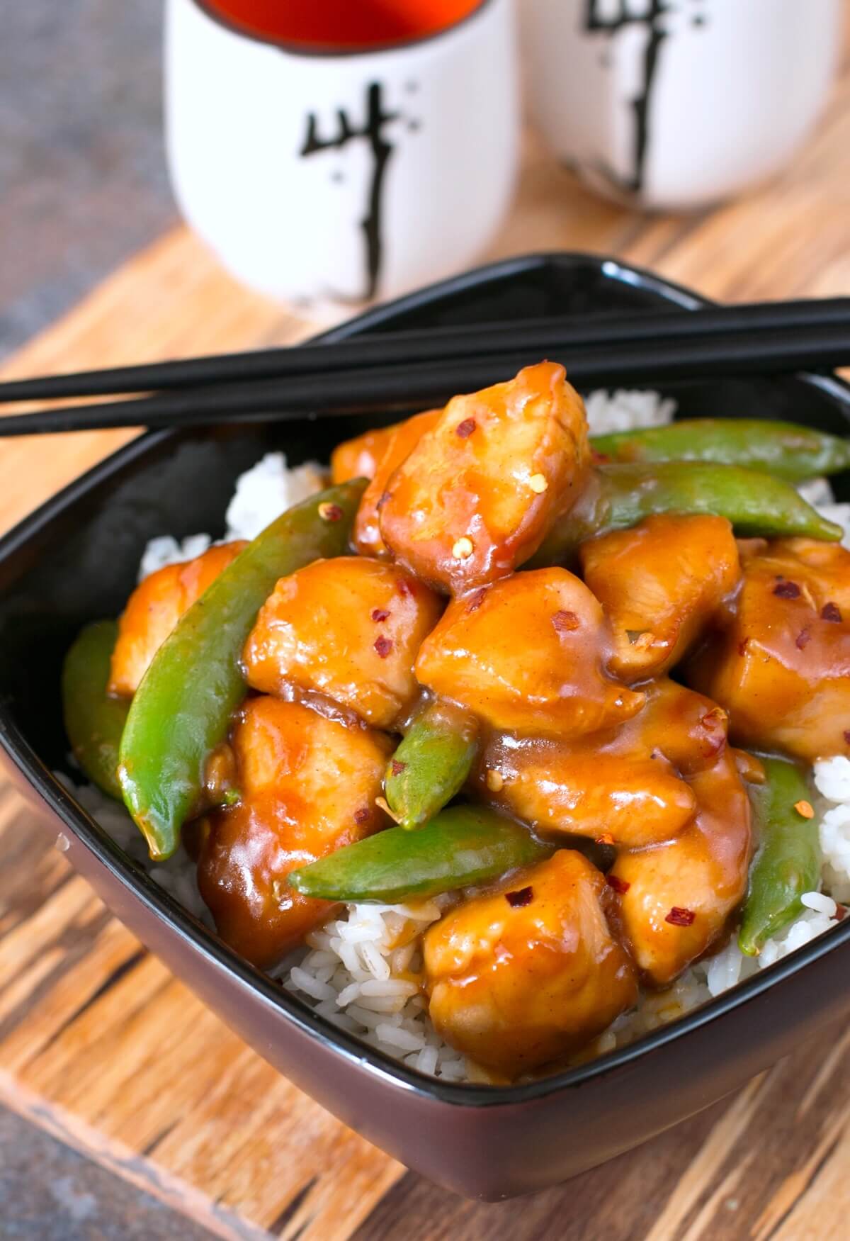 Spicy Orange Chicken & Snap Pea Bowls