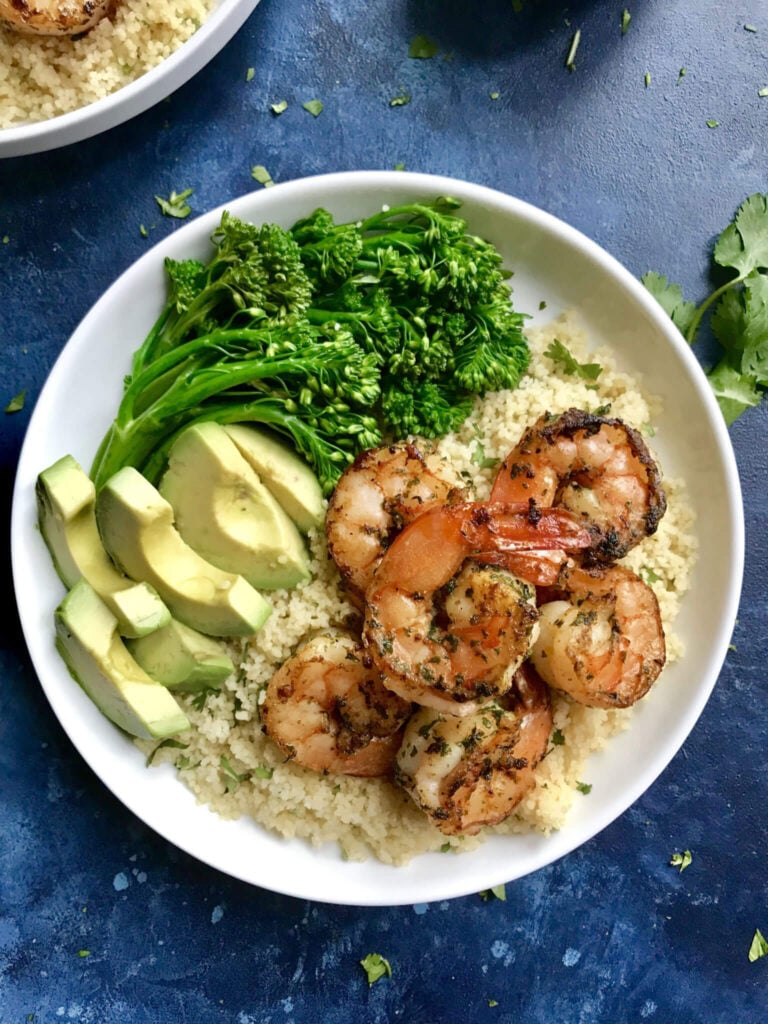 Cilantro Lime Shrimp in a white bowl