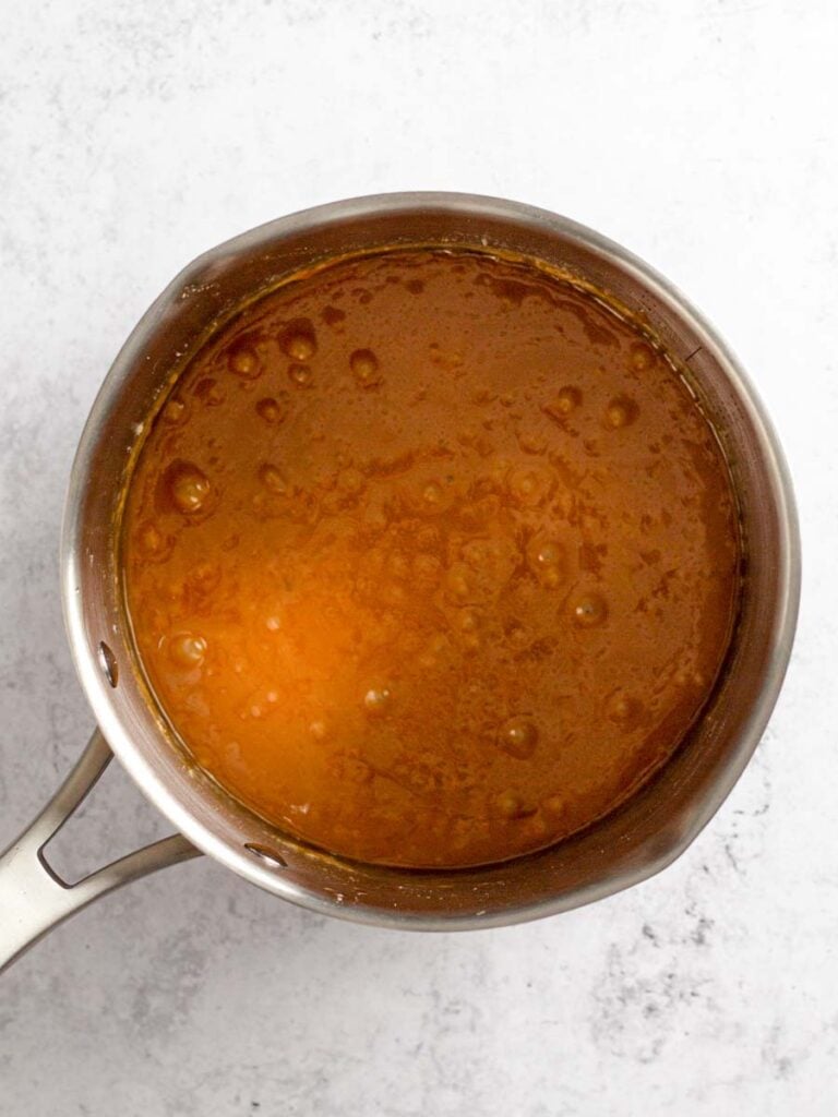 Caramel sauce in a pot.