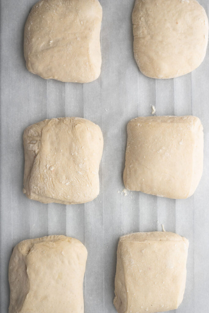 Divided ciabatta dough.