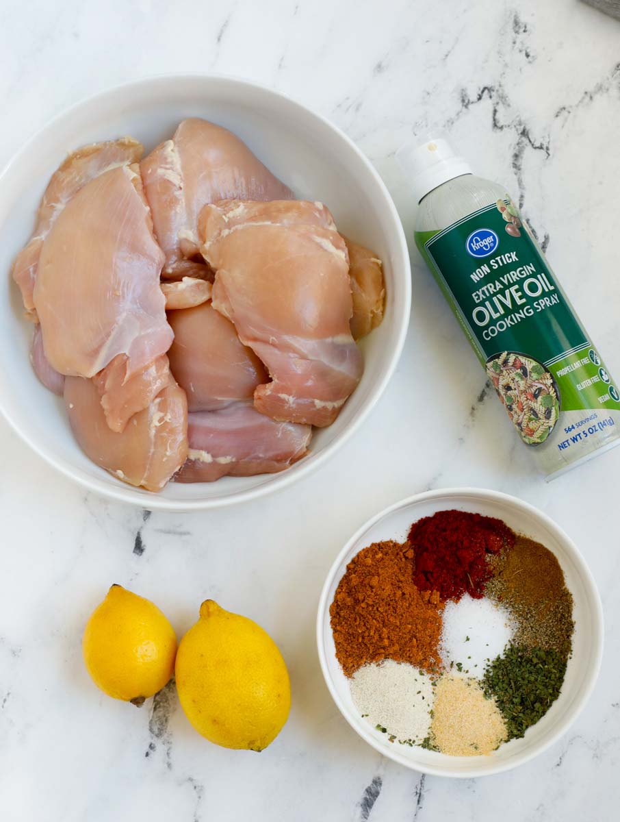 Ingredients for air fryer boneless chicken thighs.