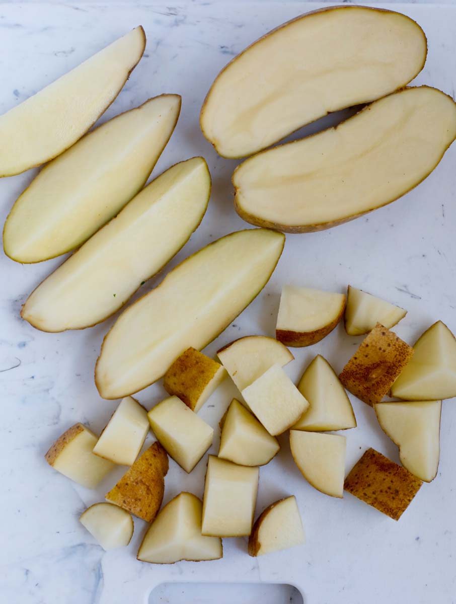 How to cut up potatoes to be cooked.