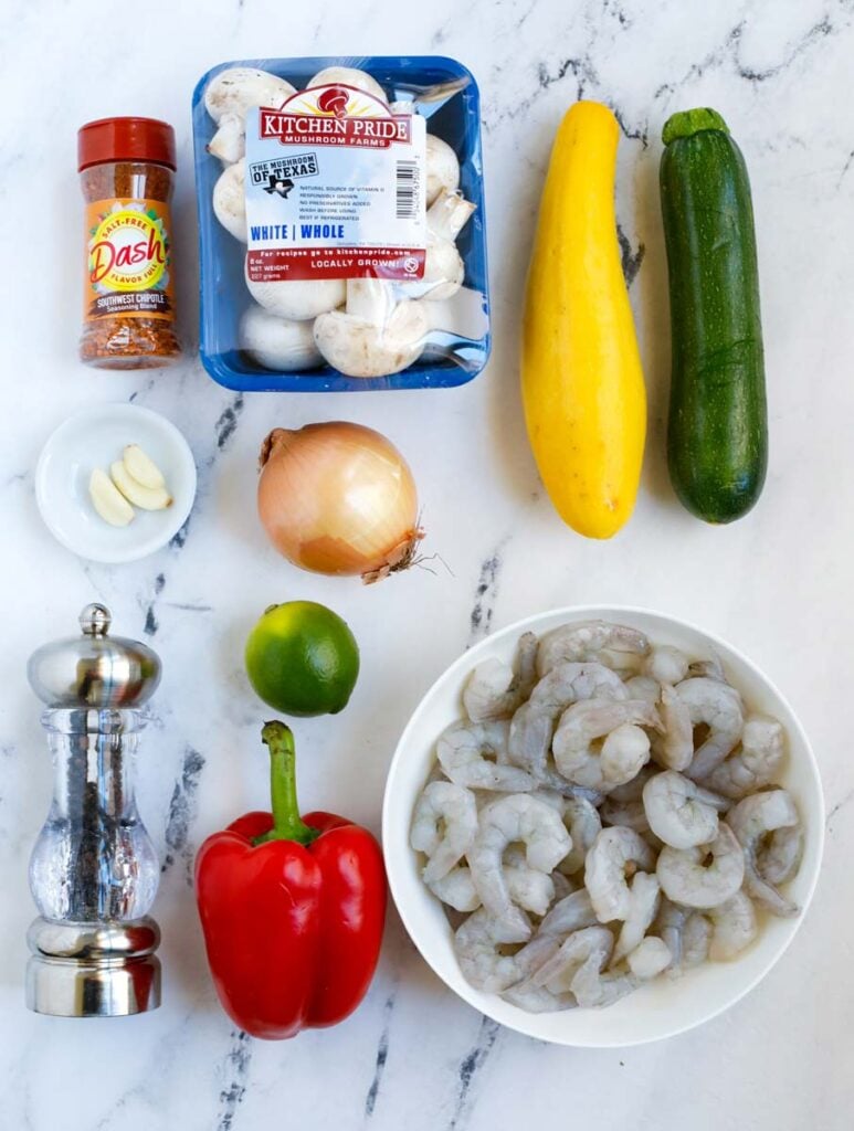 Top down shot of ingredients for air fryer shrimp.