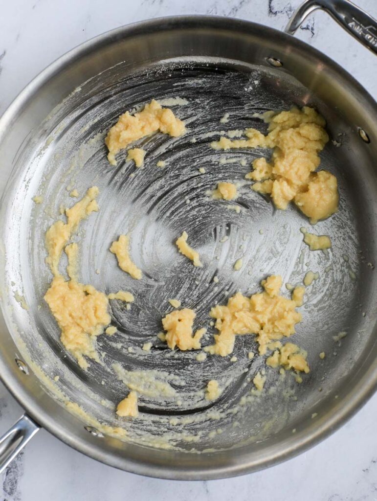 Butter and pastry forming a paste in a pan. 