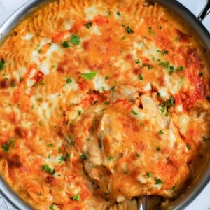 Baked buffalo chicken mac and cheese.