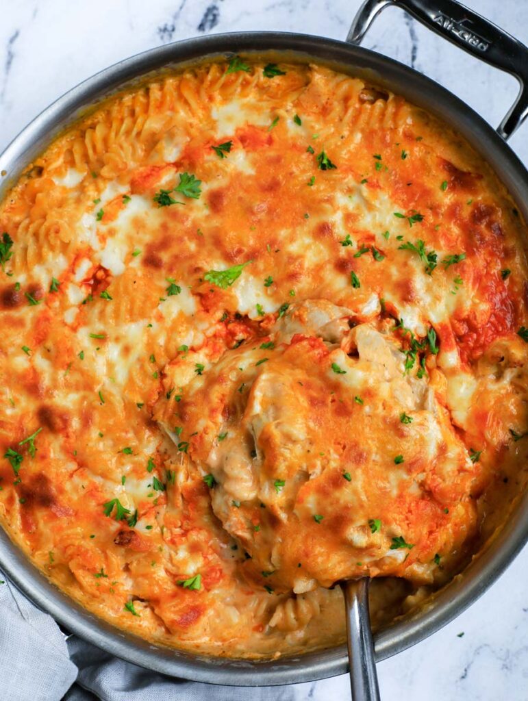 Baked buffalo chicken mac and cheese.