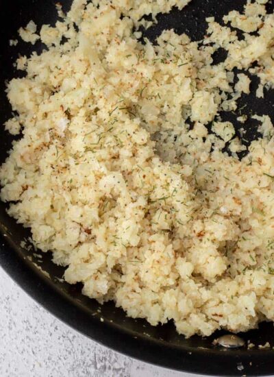 cauliflower rice in a skillet