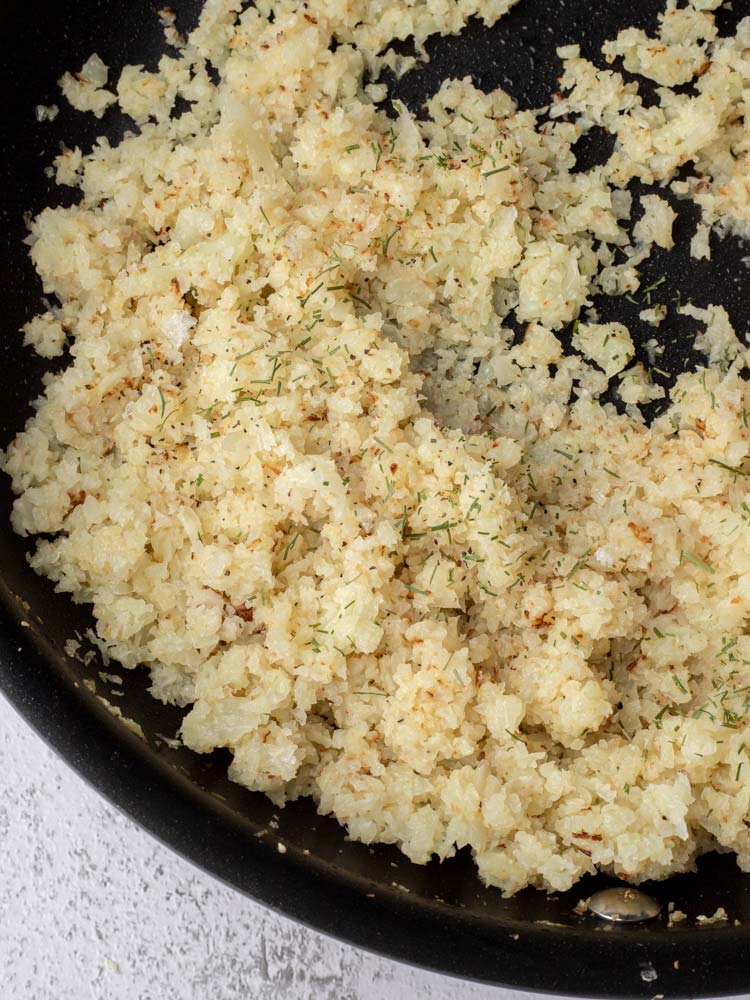 cauliflower rice in a skillet