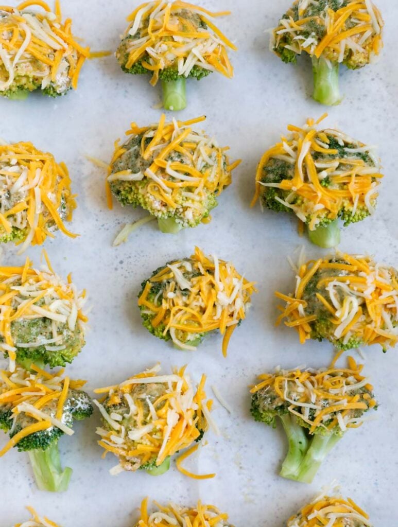 Broccoli on a baking tray.