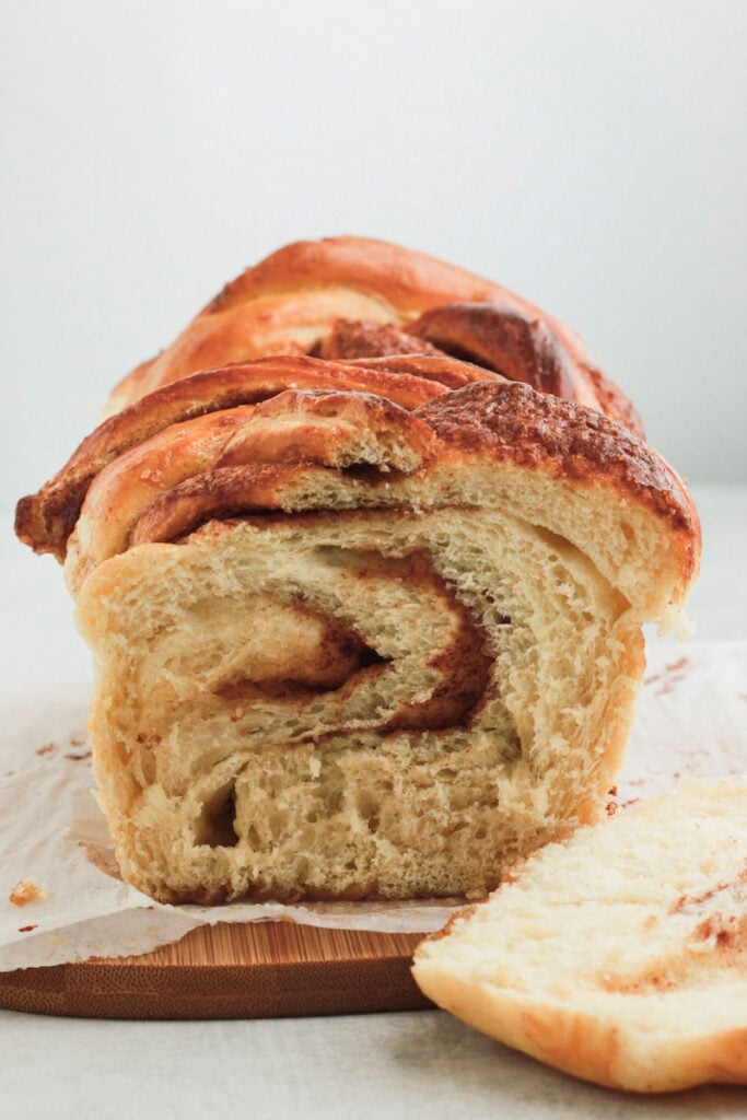 Side shot of babka slice.