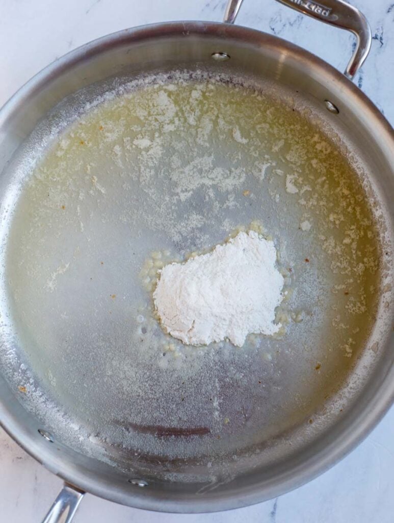 Butter and flour in a pan.