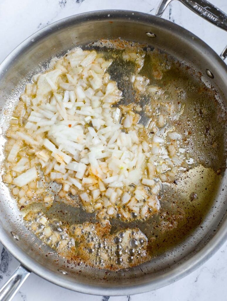 top down view of sautéed onion