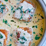 Top down view creamy tuscan salmon.