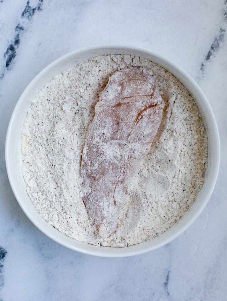 Chicken tender in flour. 