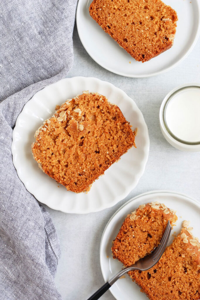 Top down shot of slices of easy pumpkin bread.