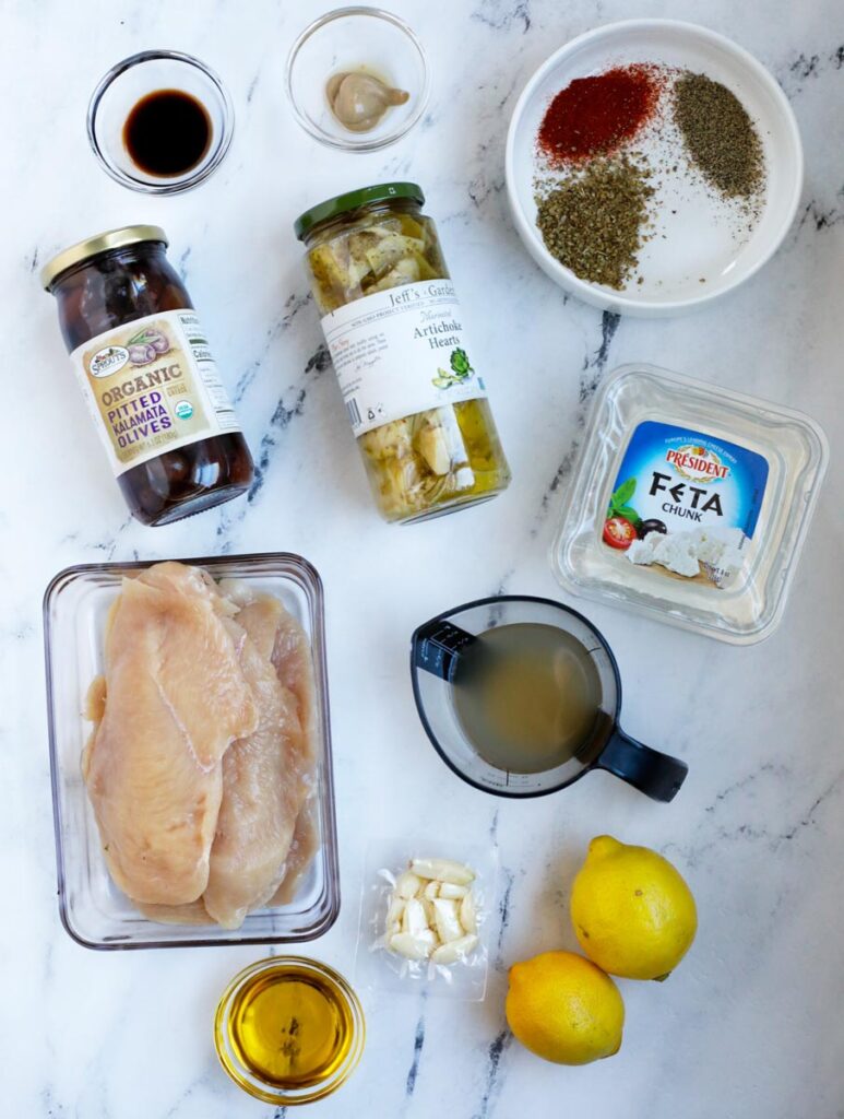 top down shot of the Greek chicken ingredients