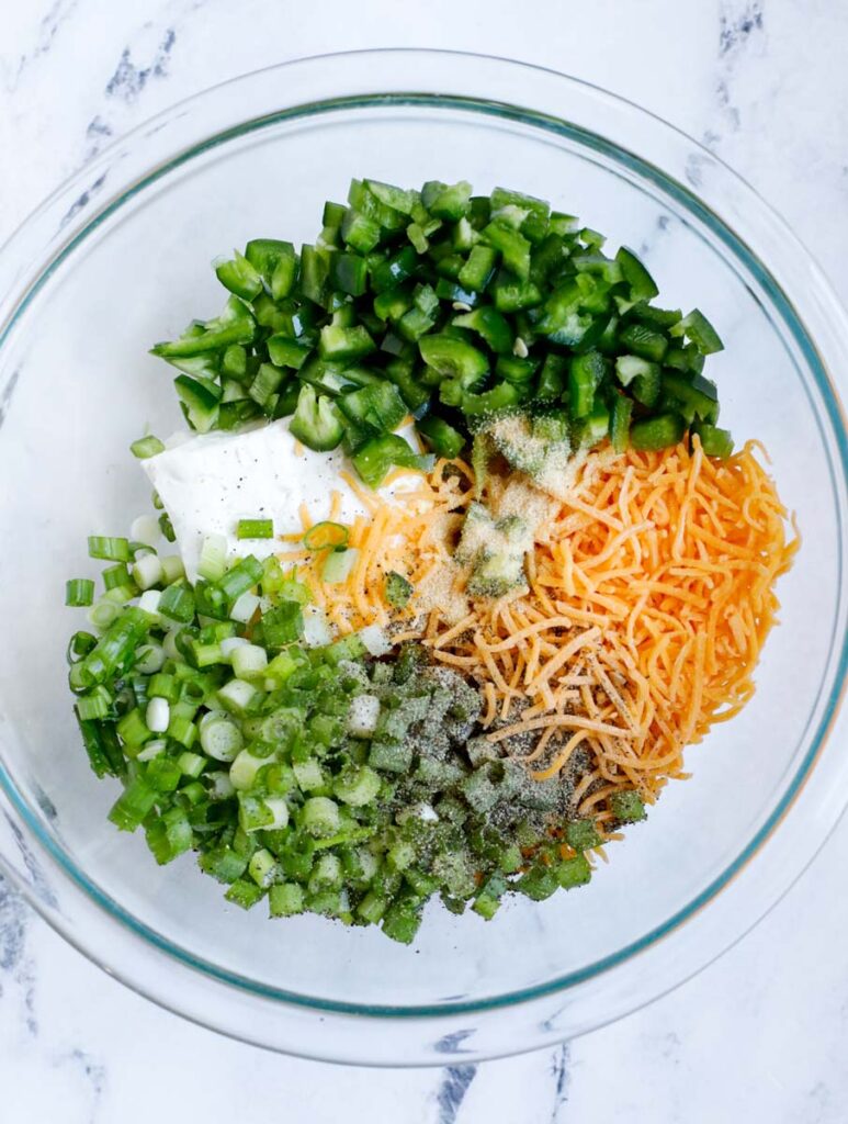 Stuffing ingredients in a bowl.