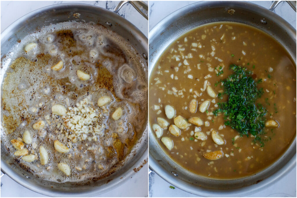 Garlic and lemon sauce simmering in a pot