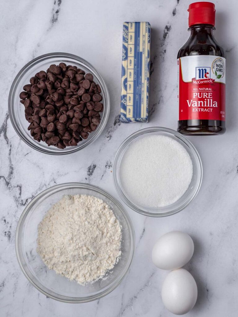 Overhead image of ingredients needed to make a lava cake.