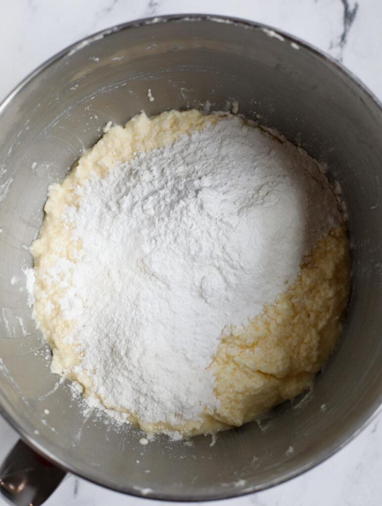 flour added to cake batter