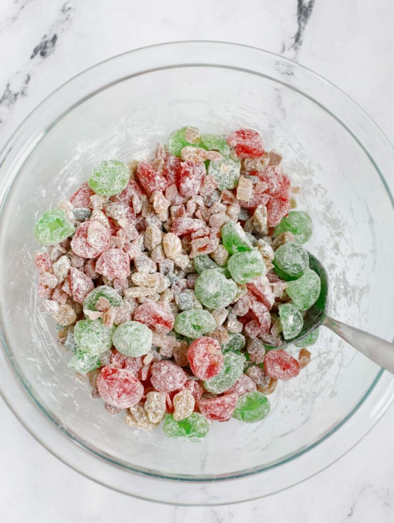 dried fruits coated with flour