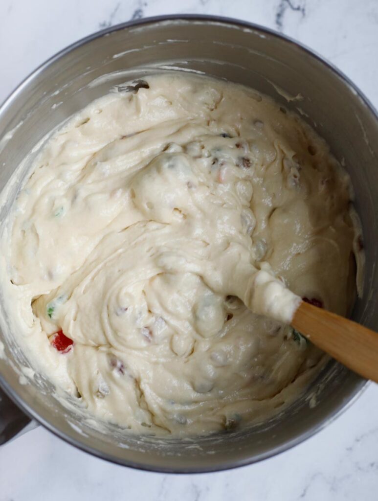 dried fruits mixed into the cake batter