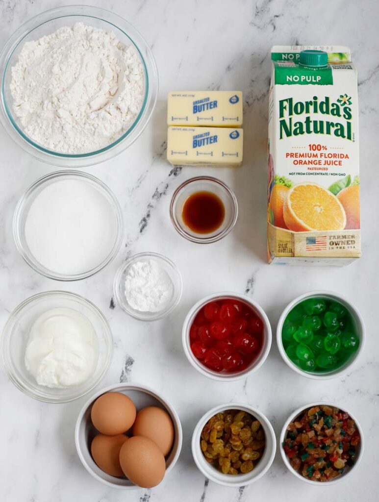 ingredients for the fruit cake laid out