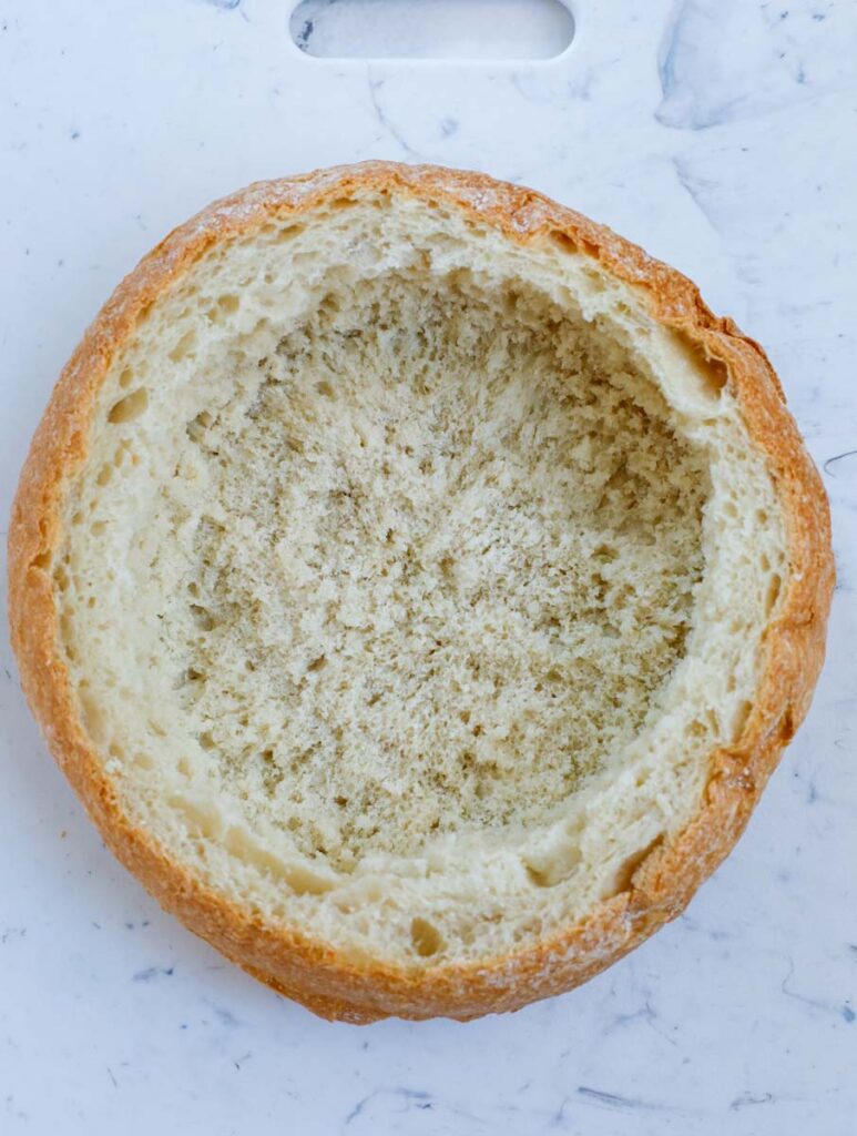 top view of round bread with center removed