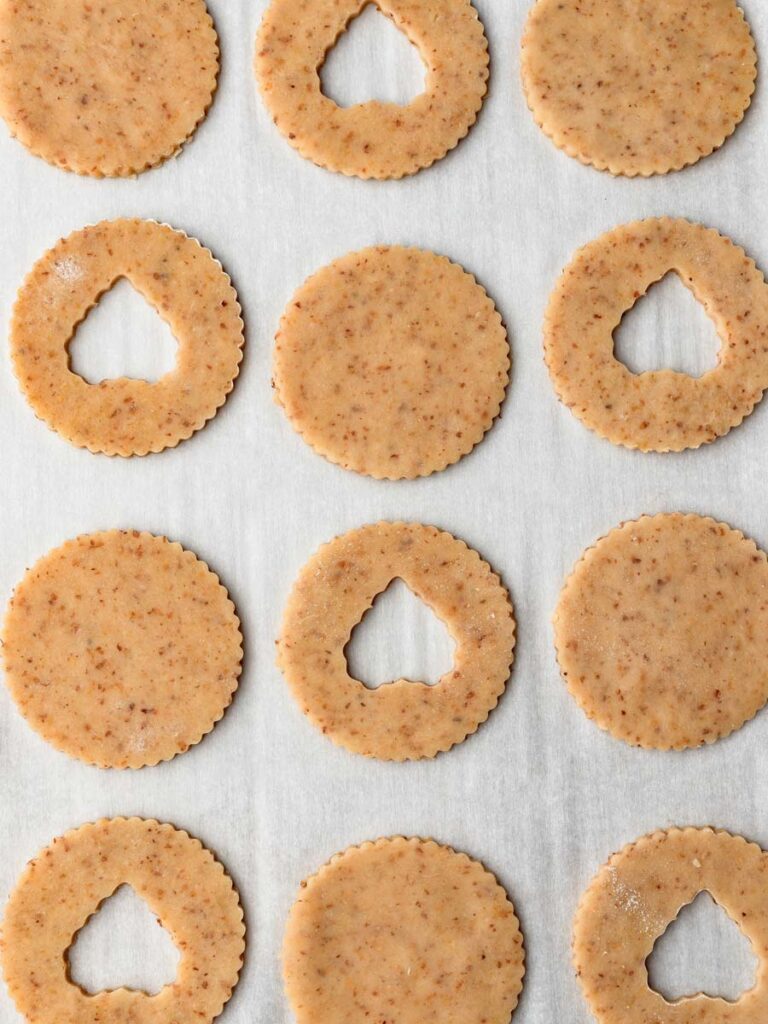 Jam cookies cut out before baking.