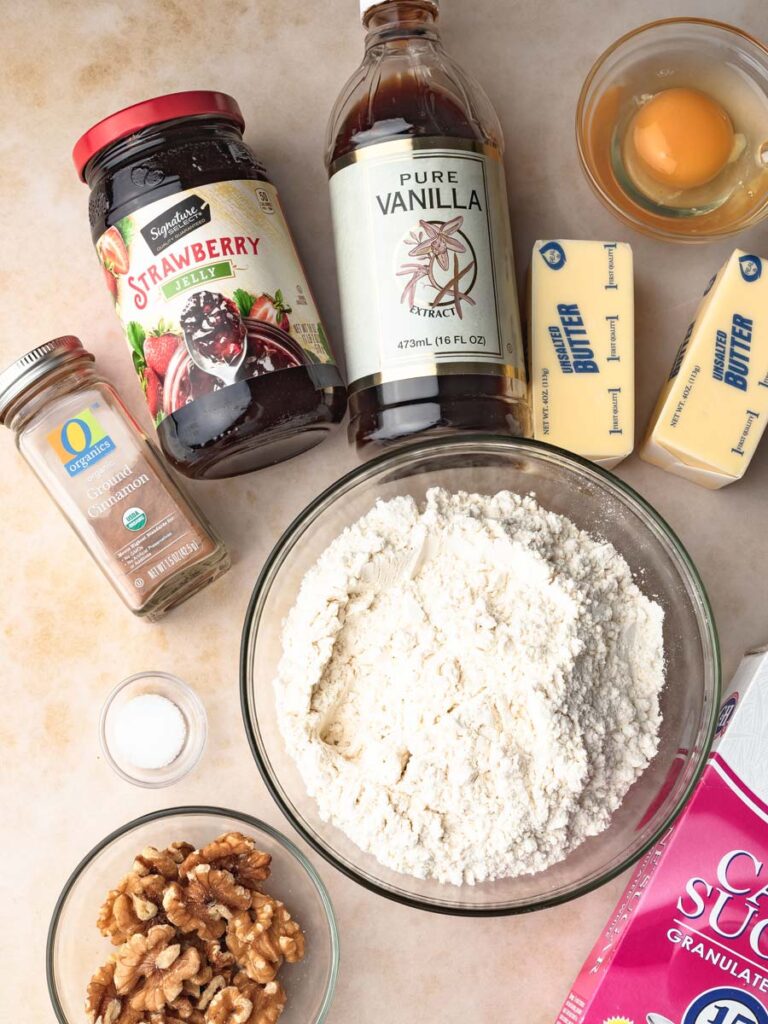 Overhead image of ingredients to make linzer cookies.