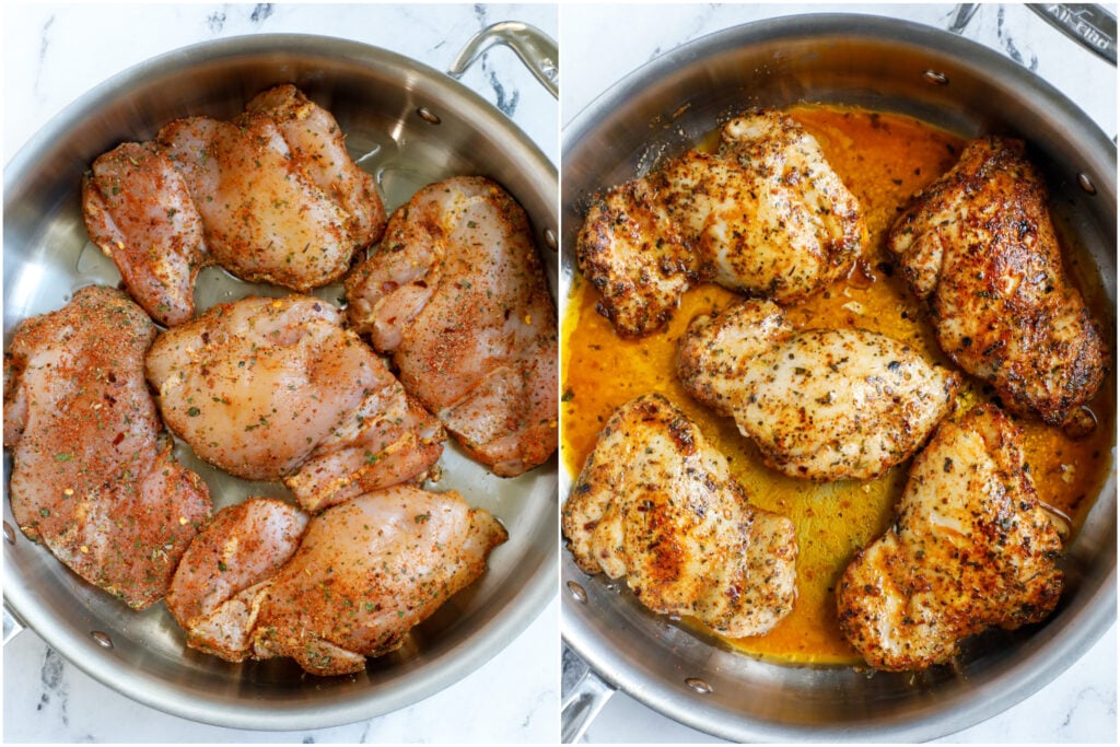 Pan searing chicken.