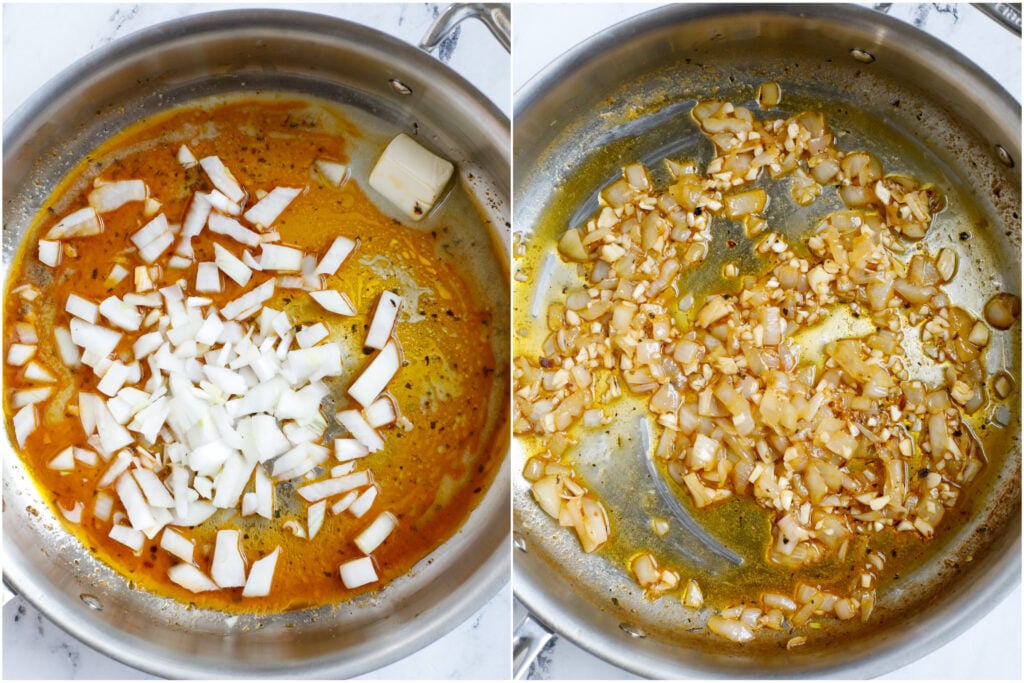 Coking garlic in a pan.