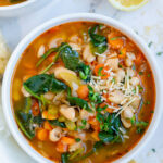 Tuscan white bean soup in a bowl.