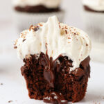chocolate cupcake with a bite taken out of it