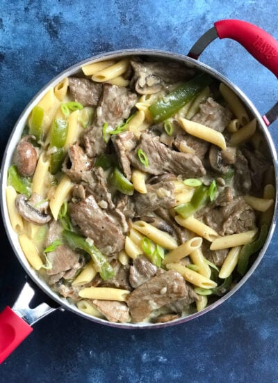 One Pot Philly Cheese Steak Pasta Meal