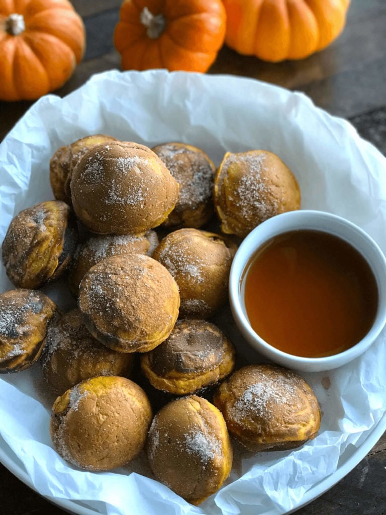 Pumpkin Pancake Bites in a bowl