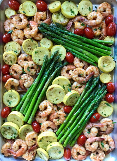 Sriracha Garlic Shrimp Sheet Pan perfect for meal prep