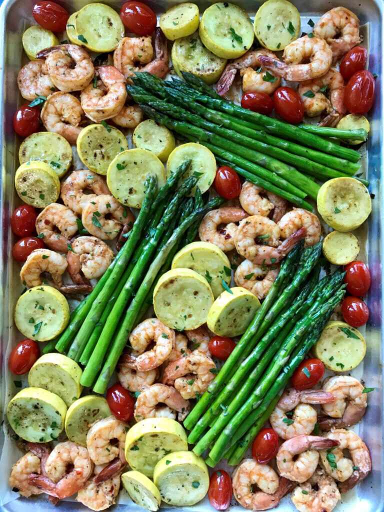 Sriracha Garlic Shrimp Sheet Pan