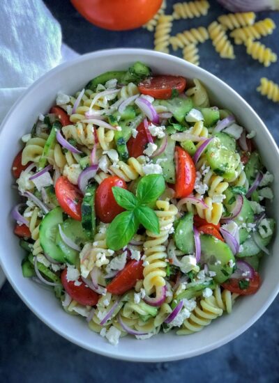 Greek Pasta Salad with lemon vinaigrette