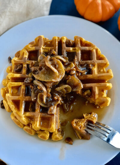 Pumpkin Waffles With Candied Walnuts