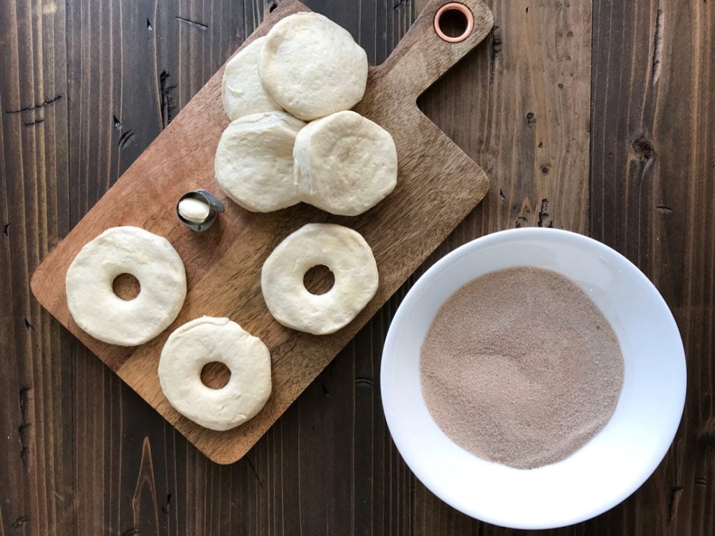 biscuit dough on a wooden board.