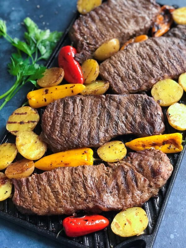 Grilled Teak and Potatoes recipe