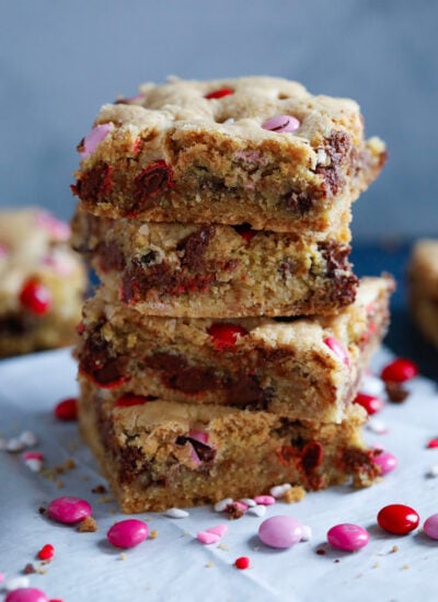 Valetine's M&M Chocolate Chip Cookie Bars