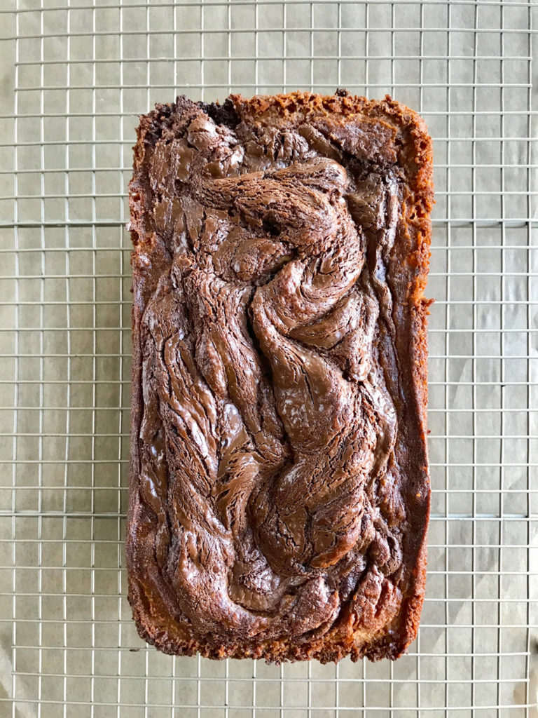 overhead shot of Nutella Banana Nut Bread.