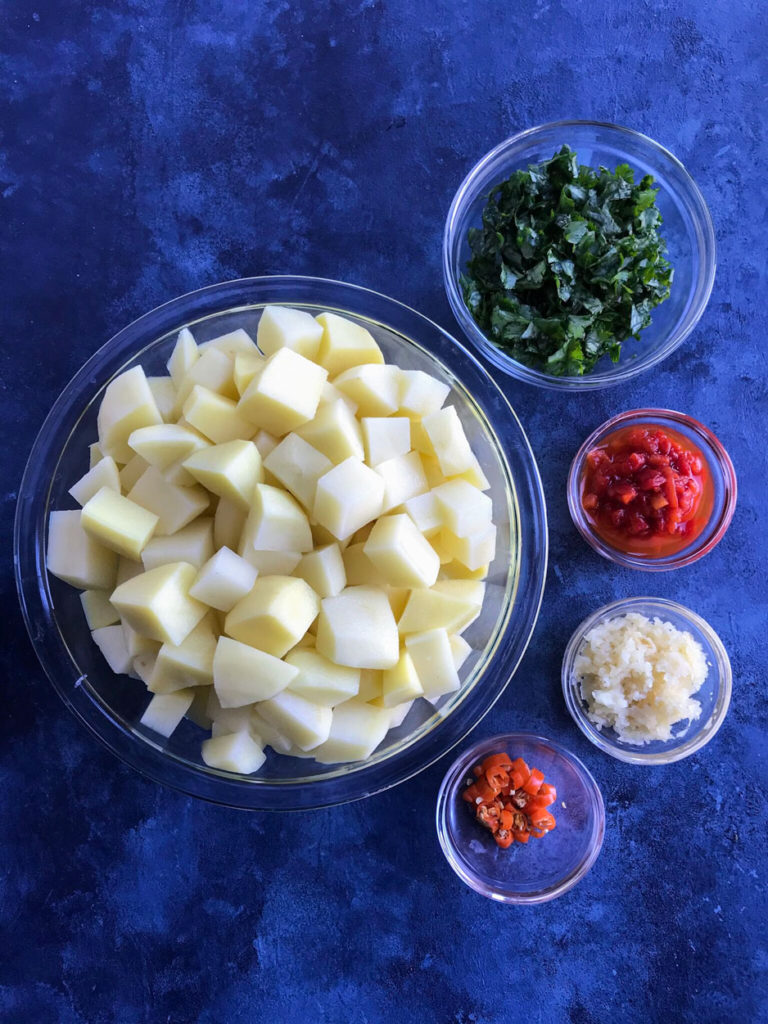 Ingredients to make Batata Harra (بطاطا حارة)