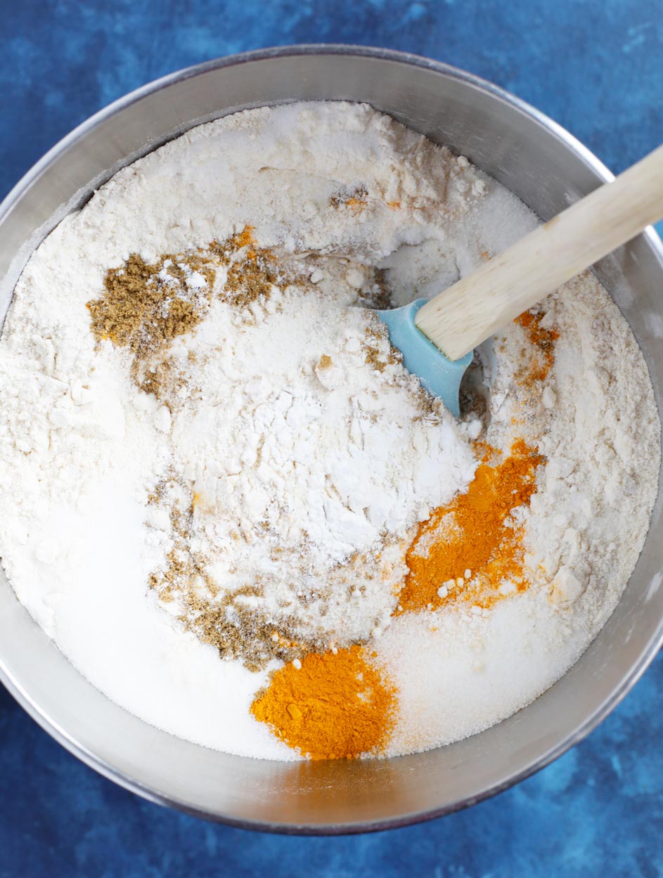 Dry ingredients of sfouf in a bowl.