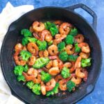 Teriyaki Shrimps with pieces of fresh broccoli florets