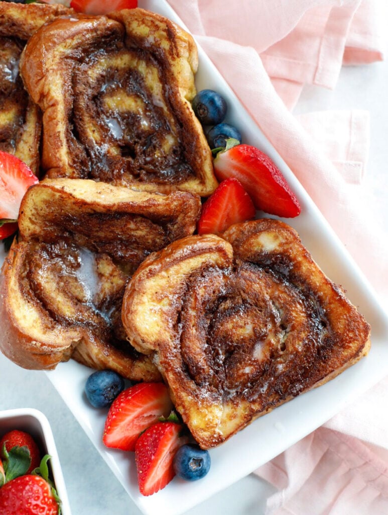 Cinnamon Swirl French Toast in a dish